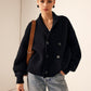 Ribbed Lapel Button Knit Outerwear
