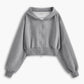 Solid Long Sleeve Zip Crop Hoodie