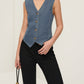 V-Neck Piping Button Denim Vest