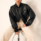 Zip Pockets PU Leather Short Jacket