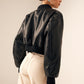 Zip Pockets PU Leather Short Jacket