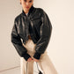 Zip Pockets PU Leather Short Jacket