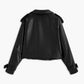 Faux Leather Buckle-Belted Jacket