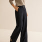 Washed Denim Belted Straight Pants