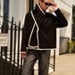 Contrast Trim Wool Coat With Scarf