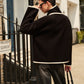 Contrast Trim Wool Coat With Scarf