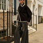 Contrast Trim Wool Coat With Scarf