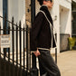 Contrast Trim Wool Coat With Scarf