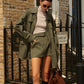 Vintage Flap-Pockets Zipper Polo Trench Coat