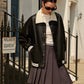Contrast Collar PU Leather Bomber Jacket