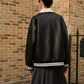Contrast Collar PU Leather Bomber Jacket