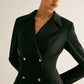 Pleated Blazer Dress With Shoulder Pads