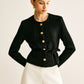 Rope-Belted Button Blazer