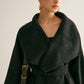 Large Collar Belted Wool Long Coat