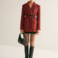 Wool-Blend Belted Blazer With Shoulder Pads