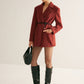 Wool-Blend Belted Blazer With Shoulder Pads
