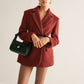 Wool-Blend Belted Blazer With Shoulder Pads