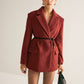 Wool-Blend Belted Blazer With Shoulder Pads
