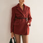 Wool-Blend Belted Blazer With Shoulder Pads