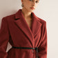 Wool-Blend Belted Blazer With Shoulder Pads