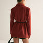 Wool-Blend Belted Blazer With Shoulder Pads