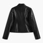Piping Rivet Button PU Leather Jacket