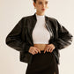 Vintage Zipper PU Leather Short Jacket