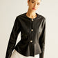 Breasted Ruffle Faux Leather Jacket