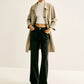 Pinstripe-Cuff Long Trench Coat