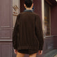 Contrast Collar Corduroy Zipper Jacket