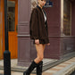 Contrast Collar Corduroy Zipper Jacket