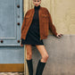 Flap-Pockets Zipper Suede Jacket