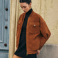Flap-Pockets Zipper Suede Jacket