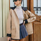Contrast Collar Drawstring Faux Leather Jacket