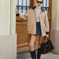 Contrast Collar Drawstring Faux Leather Jacket