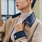 Contrast Collar Drawstring Faux Leather Jacket