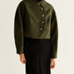 Asymmetrical Button Crop Tweed Coat