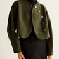 Asymmetrical Button Crop Tweed Coat