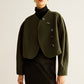 Asymmetrical Button Crop Tweed Coat