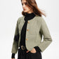 Round Neck Pockets Tweed Jacket