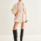 Embroidered Trim Tweed Coat With Scarf