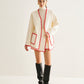Embroidered Trim Tweed Coat With Scarf