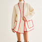 Embroidered Trim Tweed Coat With Scarf