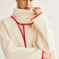 Embroidered Trim Tweed Coat With Scarf