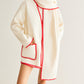 Embroidered Trim Tweed Coat With Scarf