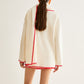 Embroidered Trim Tweed Coat With Scarf