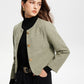 Round Neck Pockets Tweed Jacket