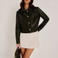 Metal-Button PU Leather Short Jacket