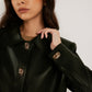 Metal-Button PU Leather Short Jacket