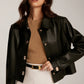 Metal-Button PU Leather Short Jacket